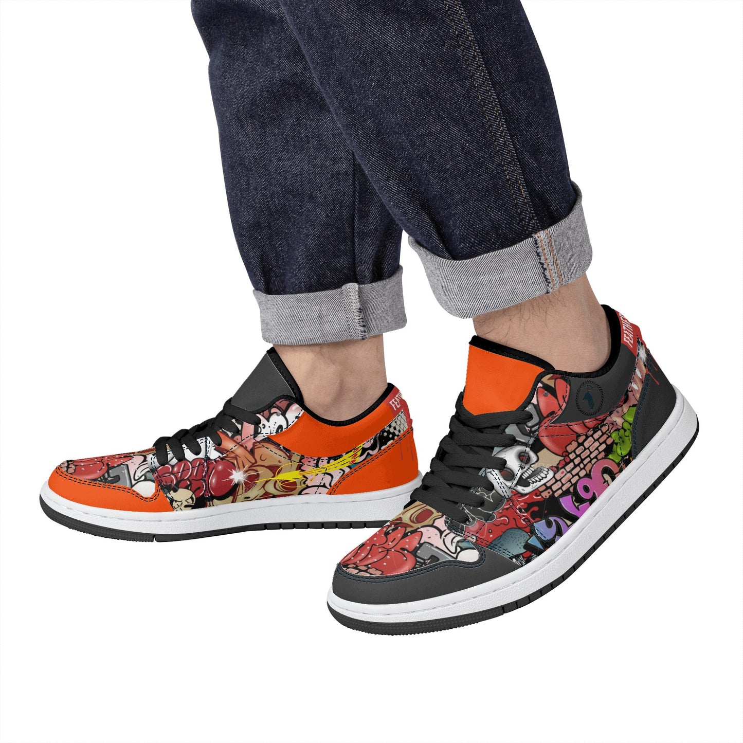 Mens Black Low Top Skateboard Sneakers